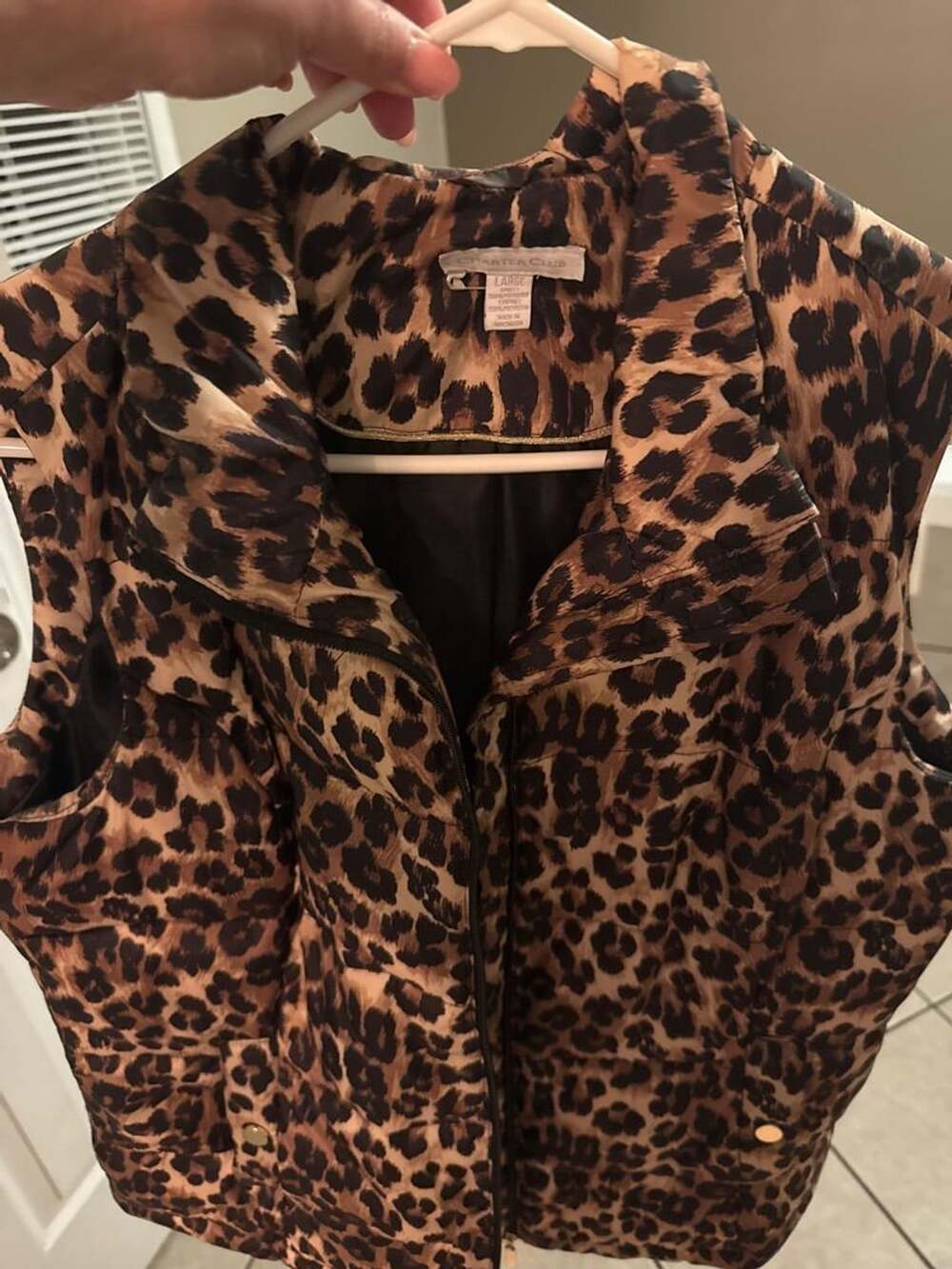 Charter Club Puffer Vest Size Large Leopard Print